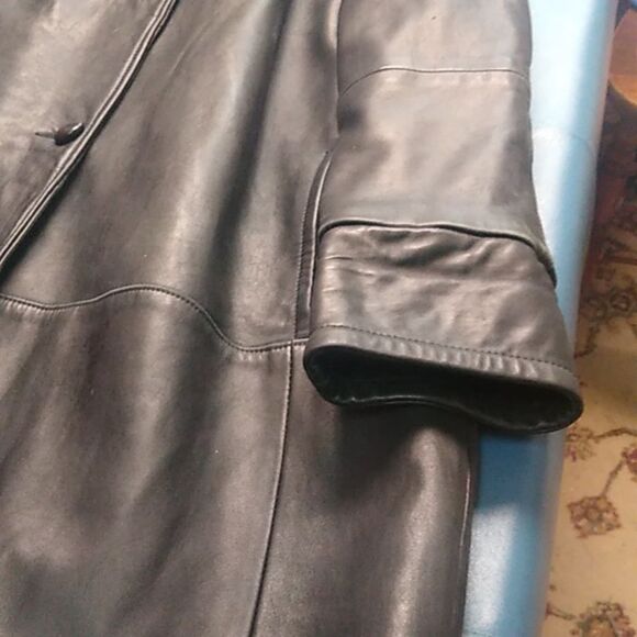 Vintage Reed Women's Black Leather Lg-XL? Swing Three Button Soft Roll cuffCoat - Picture 4 of 13